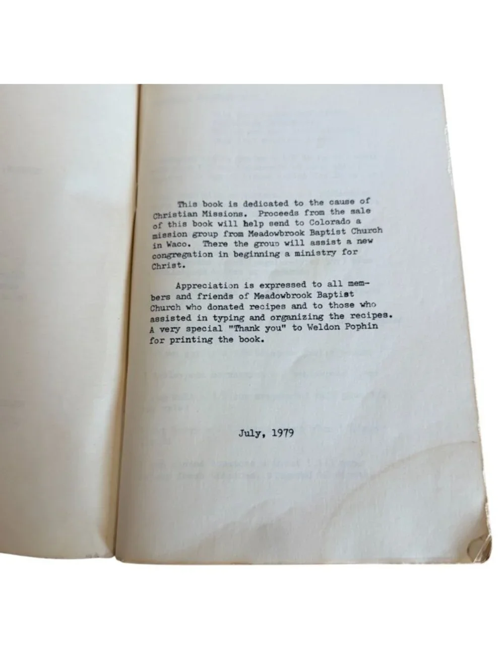 Mission Happy Eating Cookbook Meadowbrook Baptist Church 1979 VTG Recipe Waco TX